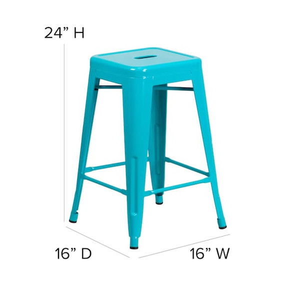 Flash Furniture Teal Backless Metal Stool,24" ET-BT3503-24-CB-GG Flash Furniture Teal Backless Metal Stool,24" ET-BT3503-24-CB-GG