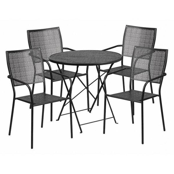 Flash Furniture Black Fold Patio Set,30RD CO-30RDF-02CHR4-BK-GG Flash Furniture Black Fold Patio Set,30RD CO-30RDF-02CHR4-BK-GG