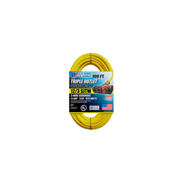U.S. Wire 76100 100 Ft. 12/3 SJTW-A Pow-R-Block Extension Round Yellow 300V Illu