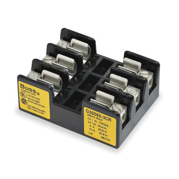 Open Fuse Block, G UL Class, 300V AC/DC Volt Rating, 3 Poles, Box Lug