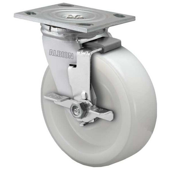 6" X 2" Non-Marking Nylon Swivel Caster, Face Brake, Loads Up To 900 lb