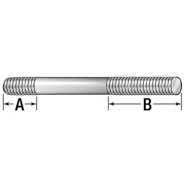 Te-Co Double-End Threaded Stud, 1"-8 Thread to 1"-8 Thread, 6 in, Steel, Black Oxide, 2 PK 41152