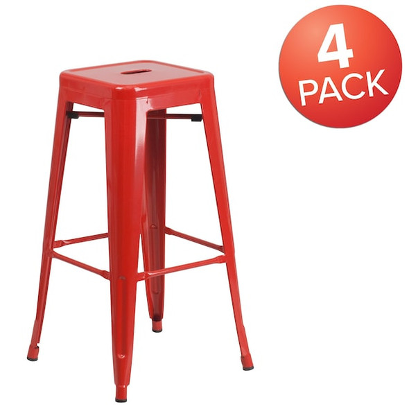 Flash Furniture Red Backless Metal Stool,30",PK4 4-CH-31320-30-RED-GG Flash Furniture Red Backless Metal Stool,30",PK4 4-CH-31320-30-RED-GG