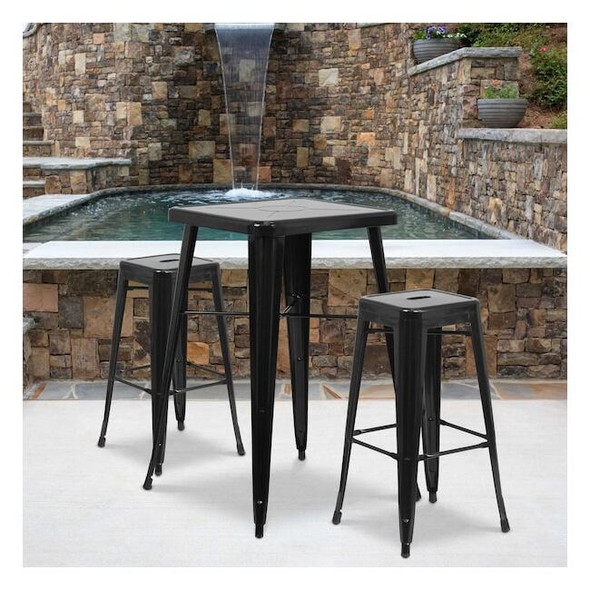 4PK 30" High Backless Black Square Metal Barstool
