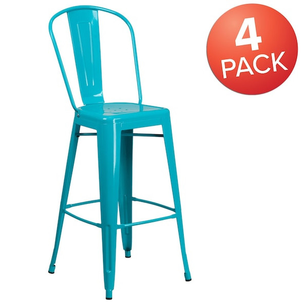 Flash Furniture Teal Metal Outdoor Stool,30",PK4 4-ET-3534-30-CB-GG Flash Furniture Teal Metal Outdoor Stool,30",PK4 4-ET-3534-30-CB-GG