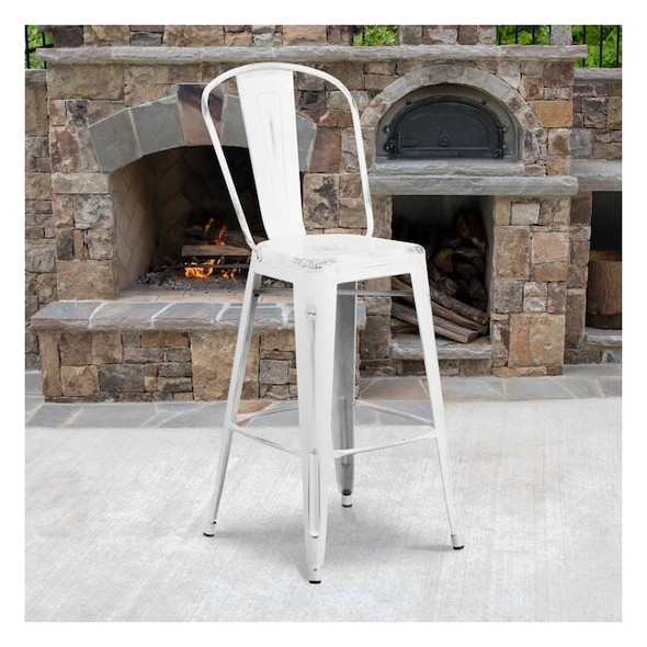 Flash Furniture Distressed White Metal Stool,PK4 4-ET-3534-30-WH-GG