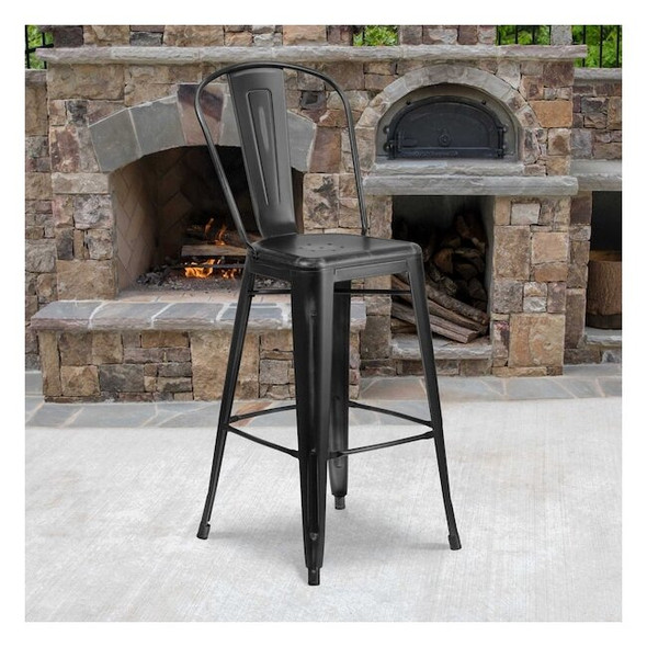 Flash Furniture Distressed Black Metal Stool,PK4 4-ET-3534-30-BK-GG