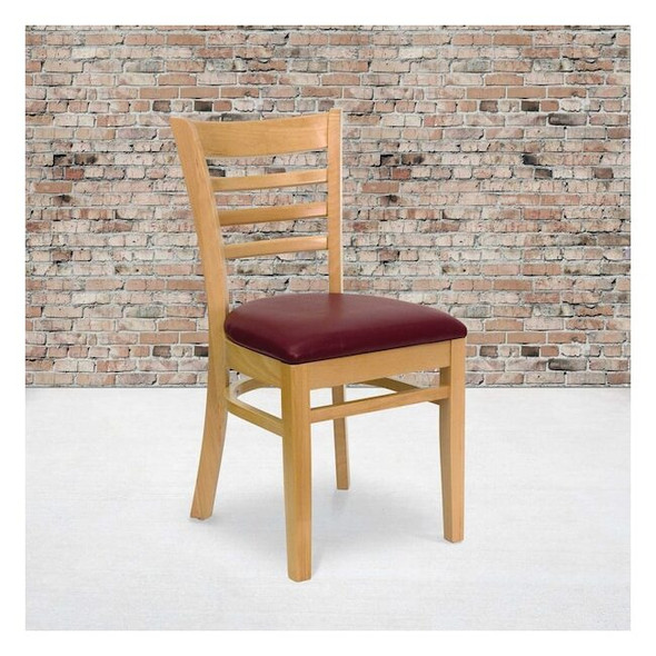 Flash Furniture Natural Wood Chair-Burg Vinyl,PK2 2-XU-DGW0005LAD-NAT-BURV-GG