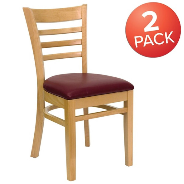 Flash Furniture Natural Wood Chair-Burg Vinyl,PK2 2-XU-DGW0005LAD-NAT-BURV-GG
