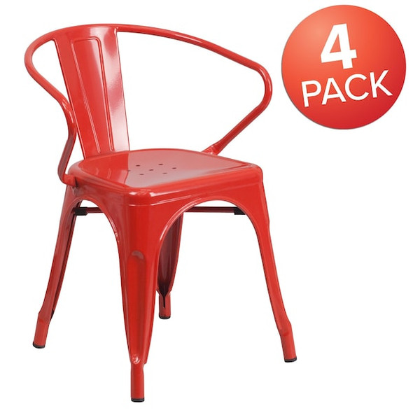 Flash Furniture Red Metal Indoor-Outdoor Chair with,PK4 4-CH-31270-RED-GG Flash Furniture Red Metal Indoor-Outdoor Chair with,PK4 4-CH-31270-RED-GG