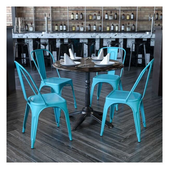 Crystal Teal-Blue Metal Indoor-Outdoor Stackable Chair,PK4