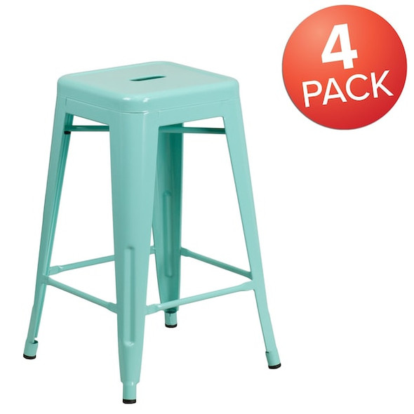 Flash Furniture 4PK 24"H Backless Mint Green Counter Height Stool 4-ET-BT3503-24-MINT-GG