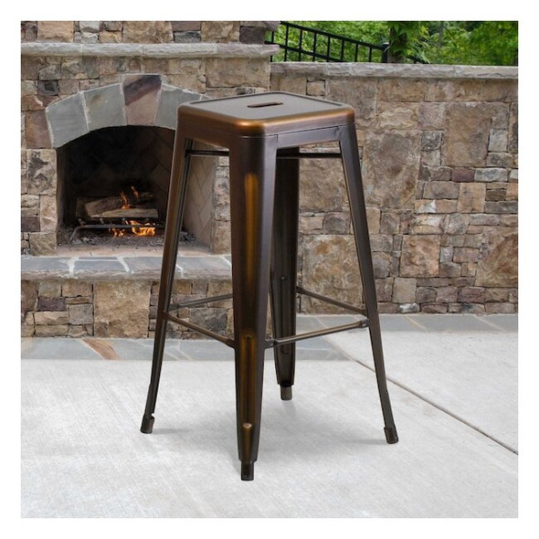 4PK 30"H Backless Distressed Copper Metal Barstool
