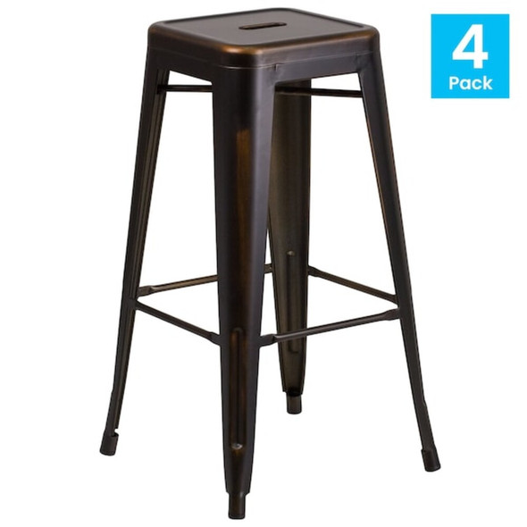 4PK 30"H Backless Distressed Copper Metal Barstool  4-ET-BT3503-30-COP-GG