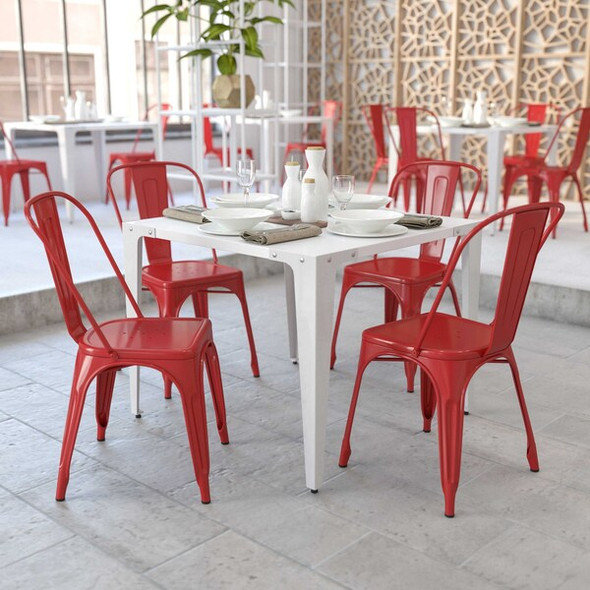 Flash Furniture Red Metal Indoor-Outdoor Stackable,PK4 4-CH-31230-RED-GG Flash Furniture Red Metal Indoor-Outdoor Stackable,PK4 4-CH-31230-RED-GG