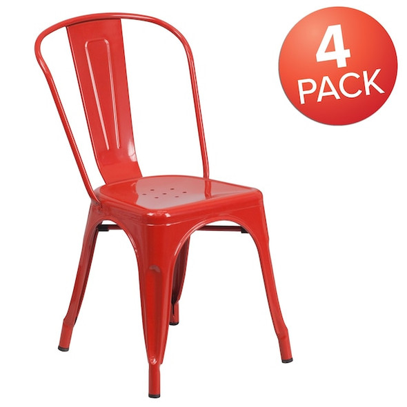 Flash Furniture Red Metal Indoor-Outdoor Stackable,PK4 4-CH-31230-RED-GG Flash Furniture Red Metal Indoor-Outdoor Stackable,PK4 4-CH-31230-RED-GG