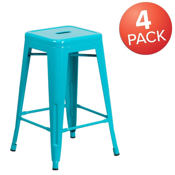Flash Furniture 24"H Backless Teal-Blue Counter Height Stool, PK4 4-ET-BT3503-24-CB-GG