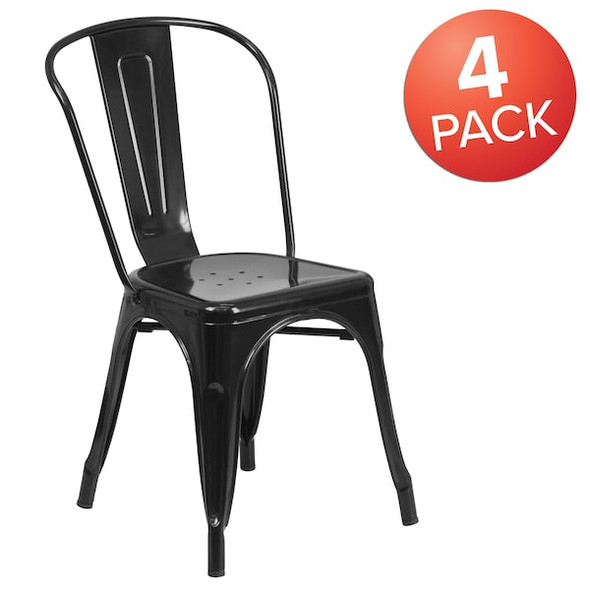 Flash Furniture Black Metal Indoor-Outdoor Stackable Chair,PK4 4-CH-31230-BK-GG