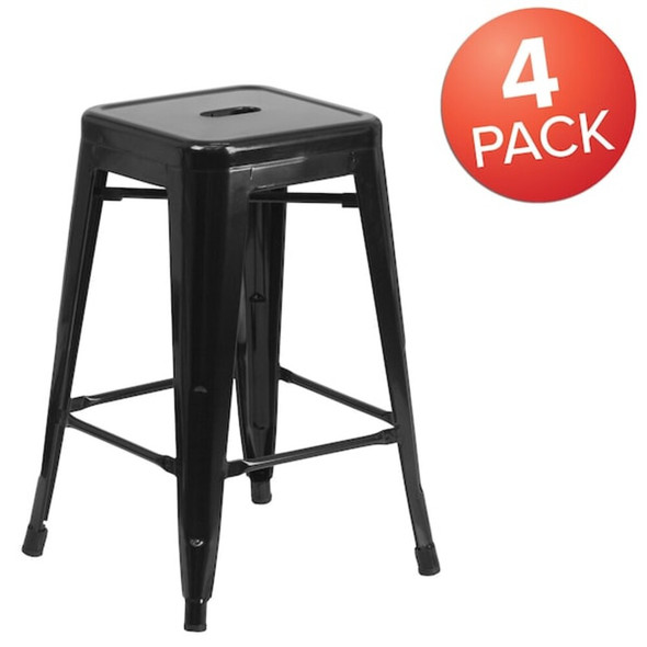4PK 24"H Backless Black Metal Counter Height Stool  4-CH-31320-24-BK-GG