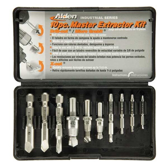 Alden Screw Extractor Set,10pc,HSS 1007P Alden Screw Extractor Set,10pc,HSS 1007P