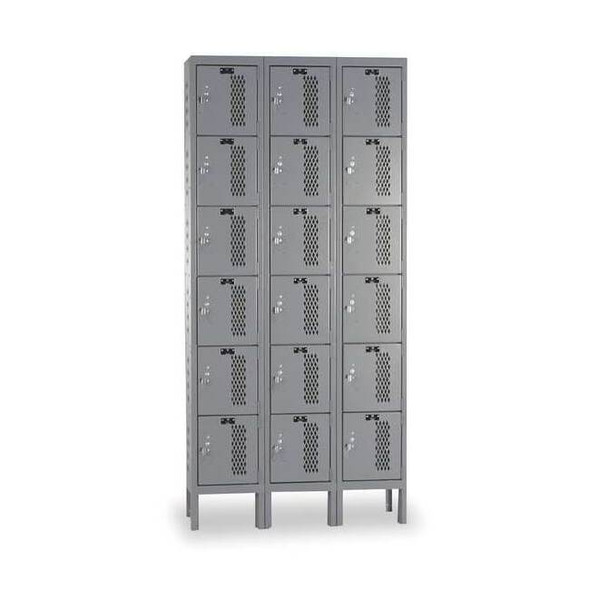 Box Locker, 36 in W, 18 in D, 78 in H, (3) Wide, (6) Tier, Dark Gray