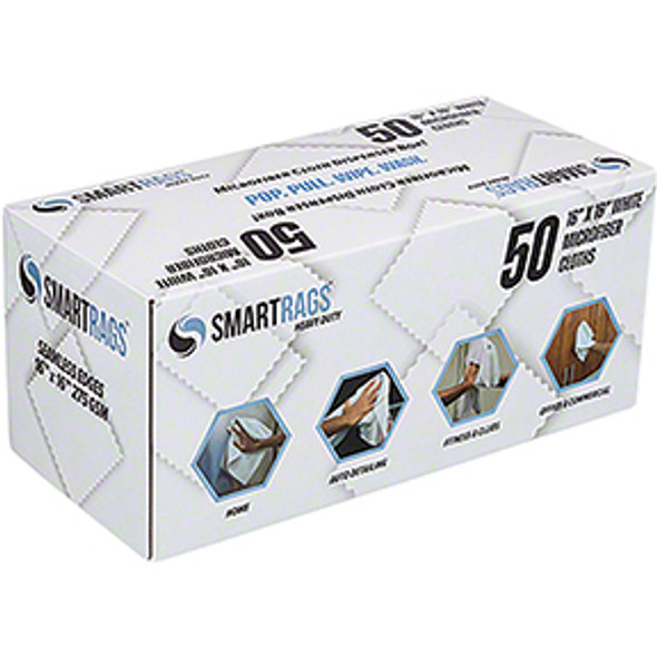 Smart Rags Microfiber Cloths 16INX16IN White 50/Box M930W