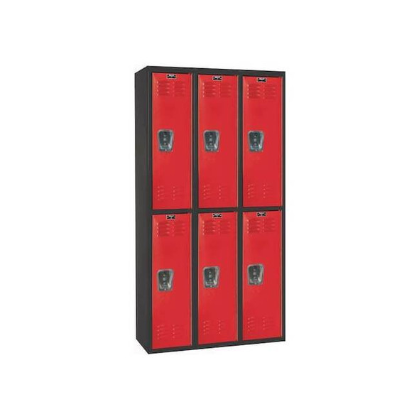 Wardrobe Locker, 36 in W, 18 in D, 72 in H, (2) Tier, (3) Wide, Red/Black