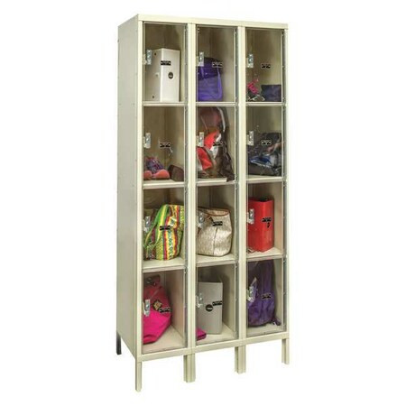 Box Locker, 36 in W, 18 in D, 78 in H, (3) Wide, (4) Tier, Tan