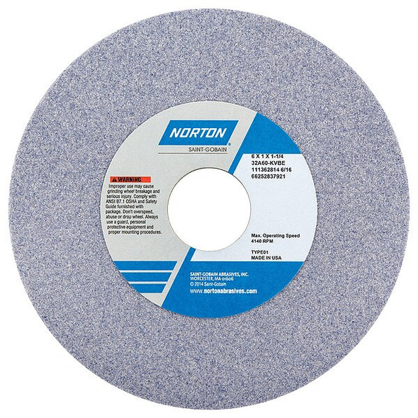 Norton Abrasives Grinding Wheel, T1, 6x1x1-1/4, AO, 60G, PK5 66252837921
