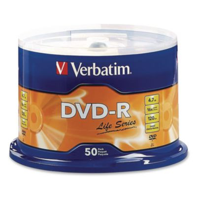 Verbatim® DVD-R LifeSeries Disc, 4.7 GB, 16x, Spindle, Silver, 50/Pack 97176