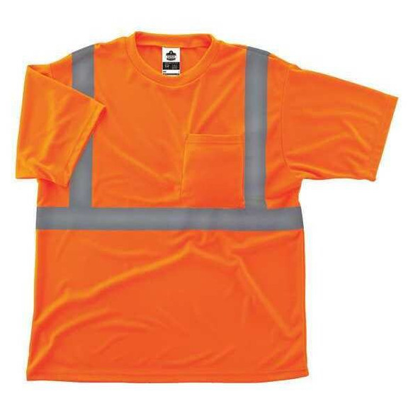 Ergodyne Short Sleeve Hi-Vis Shirt, Polyester Breathable Knit, Orange, L 8289
