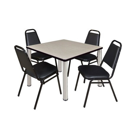 Kee Kee Square Table & Chair Set, Wood, Metal, Vinyl Top, Maple TB3636PLBPCM29BK