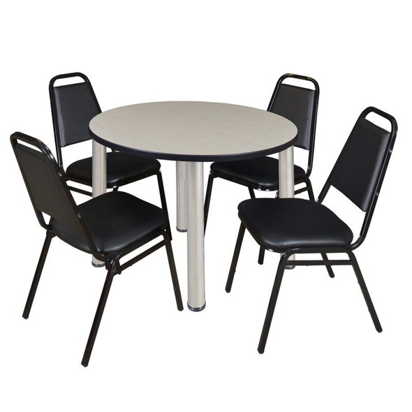 Kee Kee Round Table & Chair Set, Wood, Metal, Vinyl Top, Maple TB42RNDPLBPCM29BK