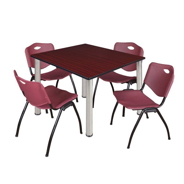 Kee Square Table & Chair Set, Wood, Metal, Plastic Top, Mahogany