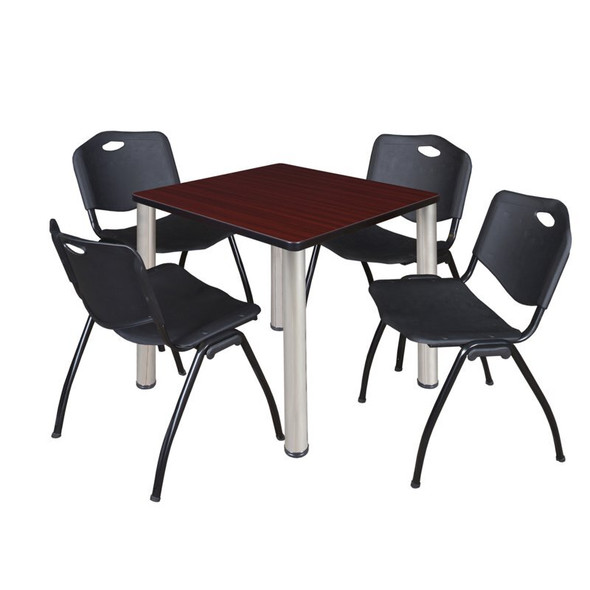 Kee Square Table & Chair Set, Wood, Metal, Plastic Top, Mahogany