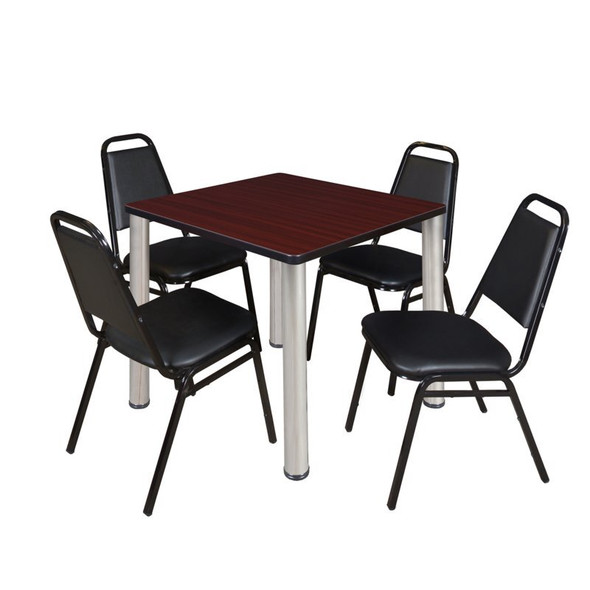 Kee Square Table & Chair Set, Wood, Metal, Vinyl Top, Mahogany