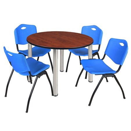 Kee Round Table & Chair Set, Wood, Metal, Plastic Top, Cherry