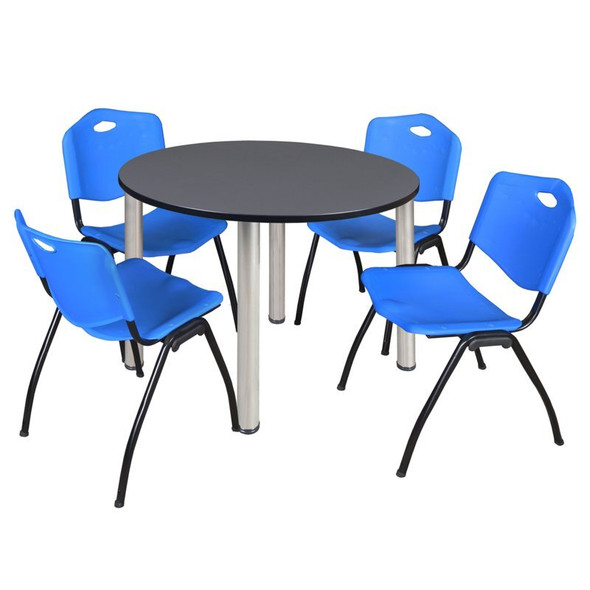 Kee Round Table & Chair Set, Wood, Metal, Plastic Top, Grey
