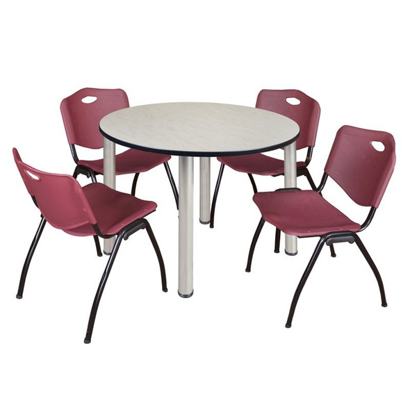 Kee Round Table & Chair Set, Wood, Metal, Plastic Top, Maple