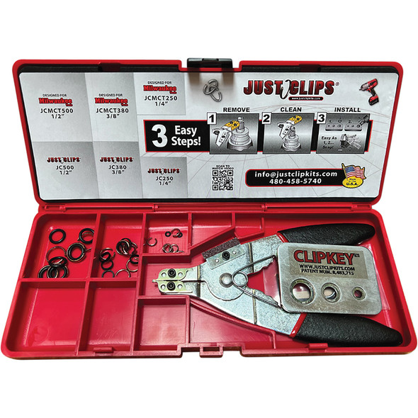 Tool Kit comes w/ Snap Ring Pliers, ClipKey & 6 sets each  Milwaukee Style 1/4", 3/8" & 1/2" MTK