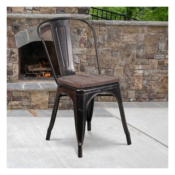 Flash Furniture Antique Gold Metal Chair,Black CH-31230-BQ-WD-GG