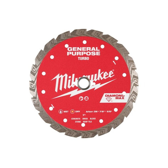 Milwaukee Tool 7" DIAMOND MAX Turbo, General Purpose Diamond Blade 49-93-9107