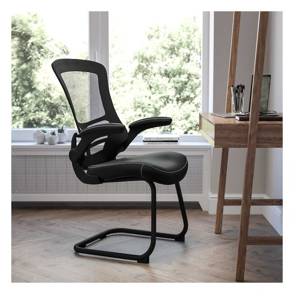 Flash Furniture Black Mesh/Leather Side Chair BL-X-5C-BK-LEA-GG