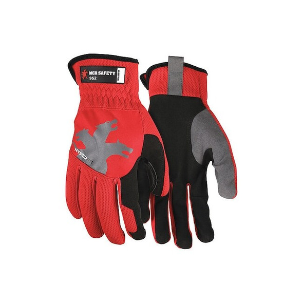 952 Mechanics Gloves, Synthetic Leather Palm, Spandex Back, L, Black/Gray/Red