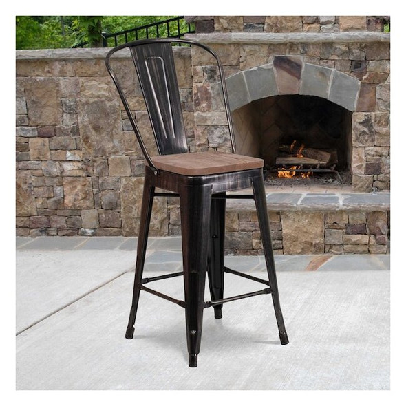 Antique Metal Stool, 24", Black, Weight Capacity: 500 lb.