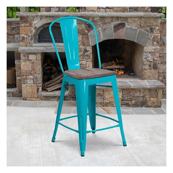 Flash Furniture Metal Counter Stool,24",Teal ET-3534-24-CB-WD-GG