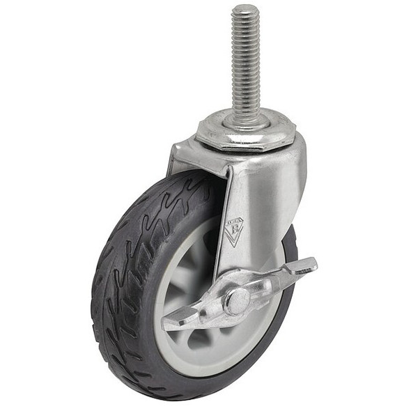 3" X 13/16" Rubber No-Matic Swivel Caster, Side Brake, Loads Up To 110 lb