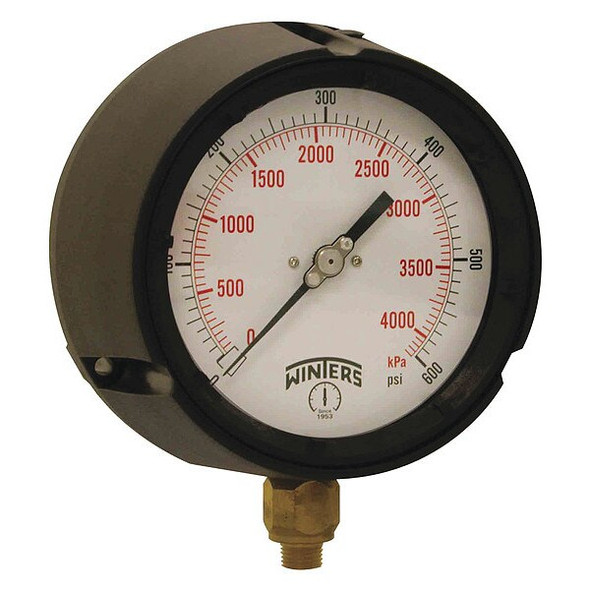 Process Pressure Gauge, 0 to 600 psi, 4 1/2 in Dial, 1/4 in NPT, Bottom Location