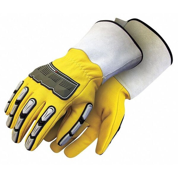 Leather Drivers Gloves, Gauntlet Cuff, Wing Thumb, Yellow, 2XL, 1 PR