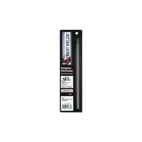 E3 Tungsten Electrode, 3/32 in dia x 7 in L, 3 PK